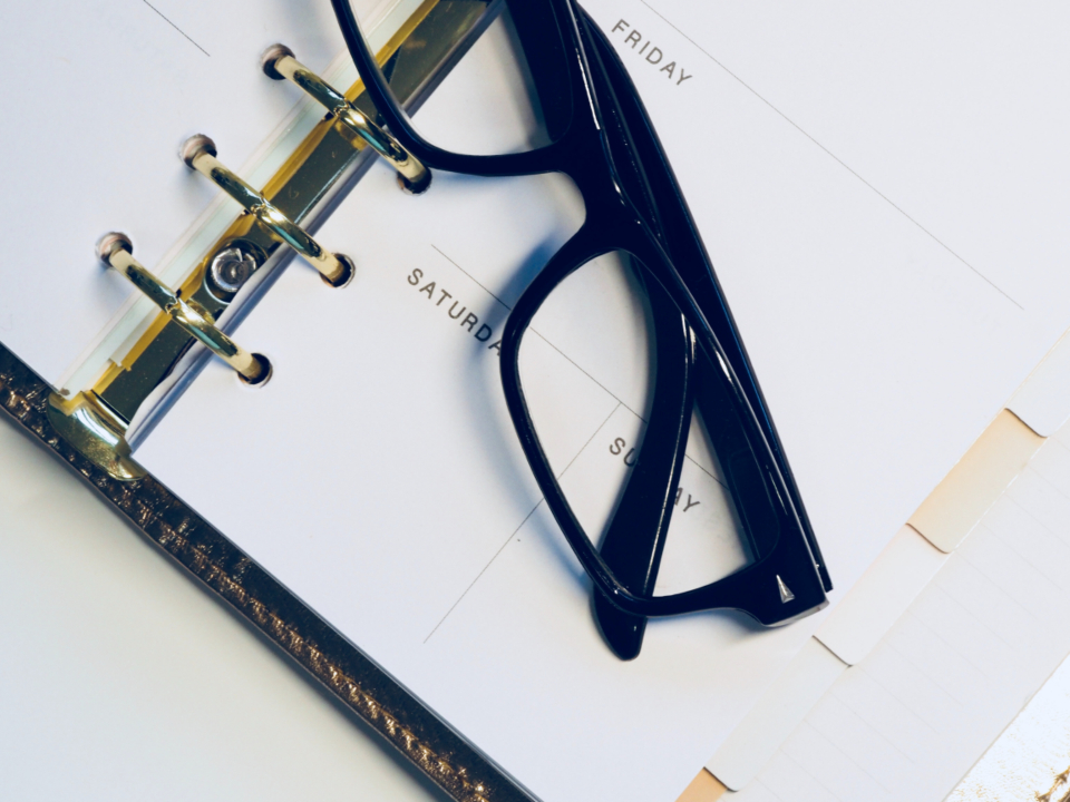 Planning content ideas on a calendar for a business